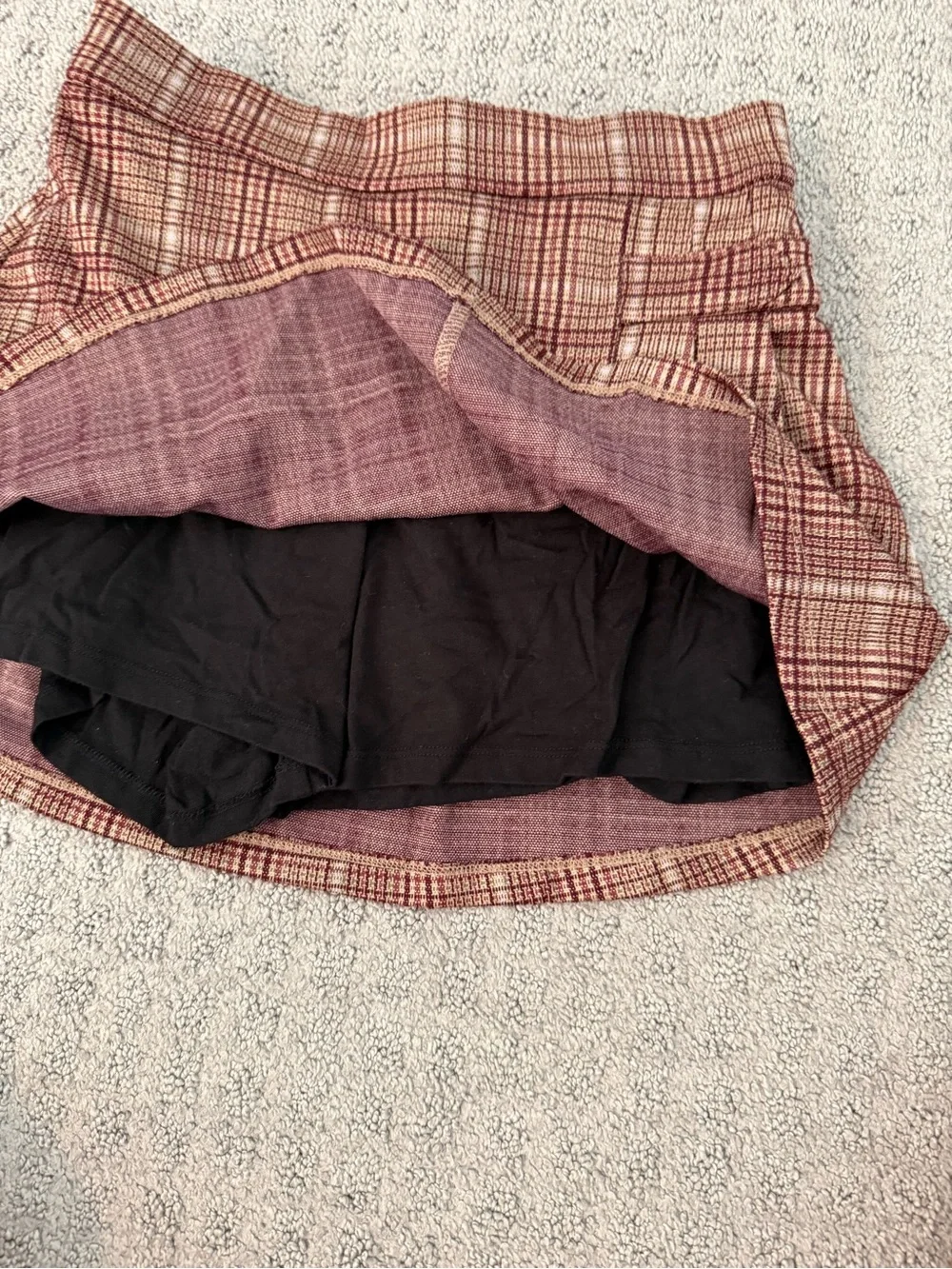 Plaid Pleated Mini Skirt in Burgundy and Cream